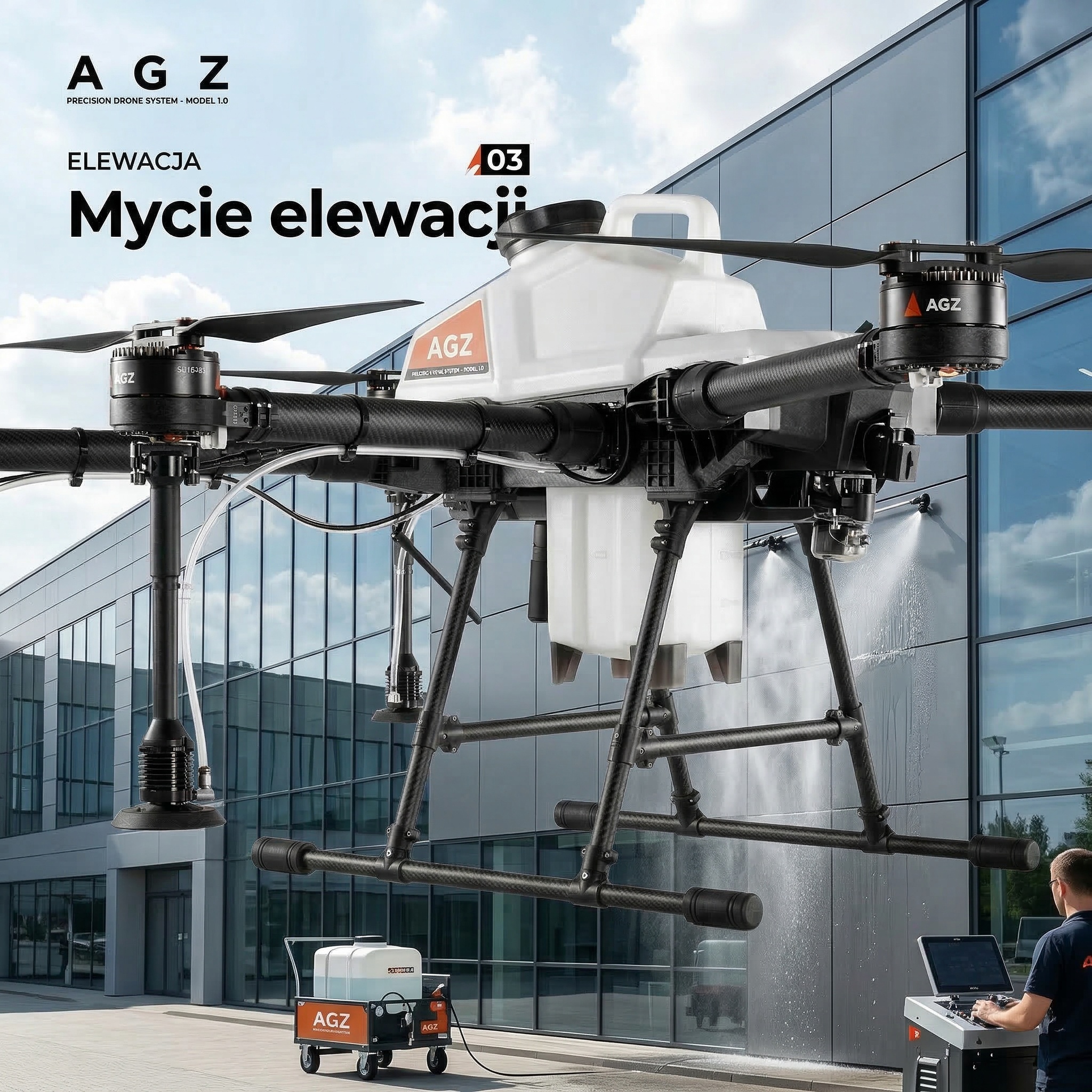 Mycie elewacji budynku dronem — realizacja SkyClean