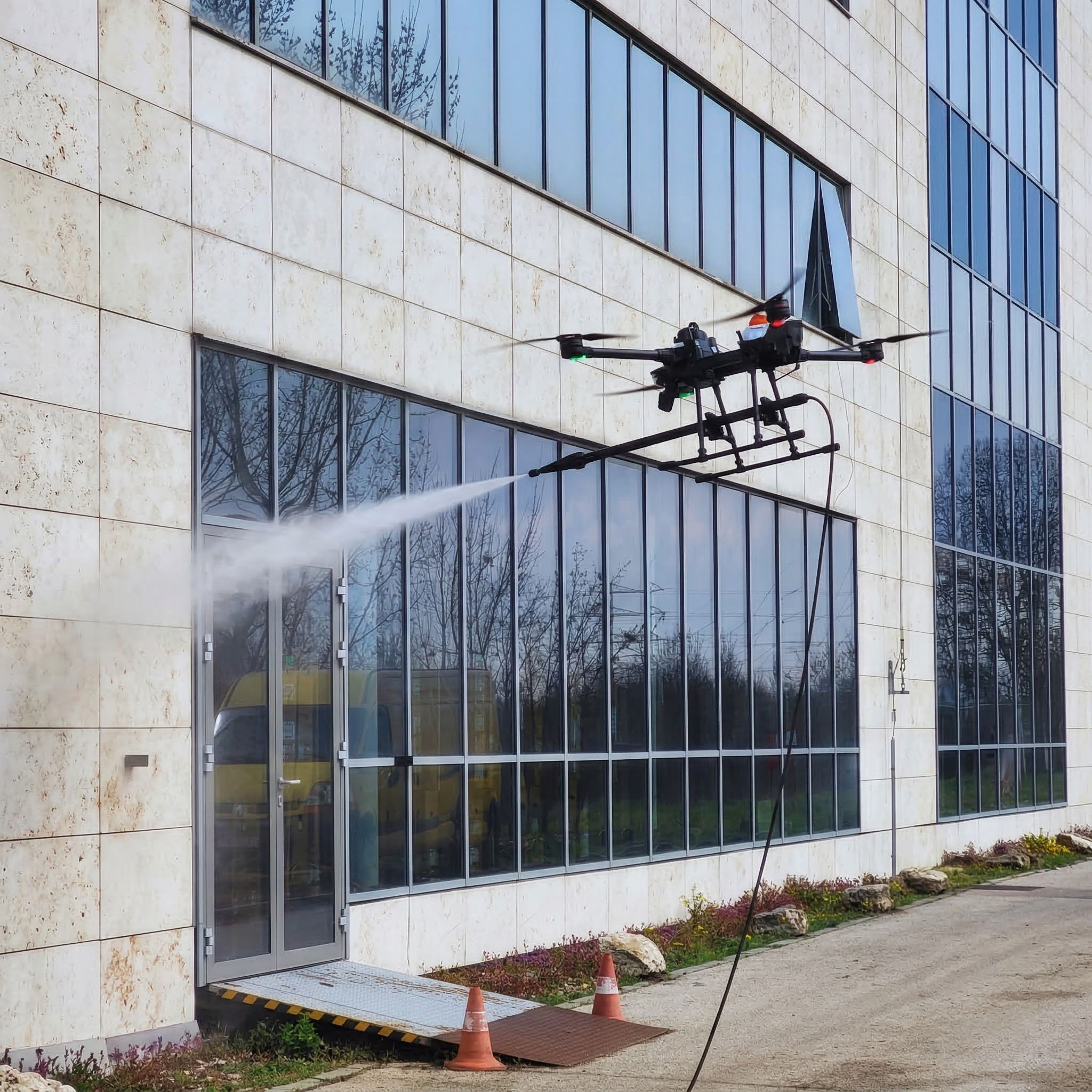 Mycie elewacji dronem — realizacja SkyClean
